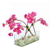 Fuchsia Orchid Arrangement with Faux Water & Rocks In Vase #F-183