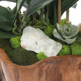 White Real Touch Phalaenopsis Orchids in Rustic Teak Bowl #F-187