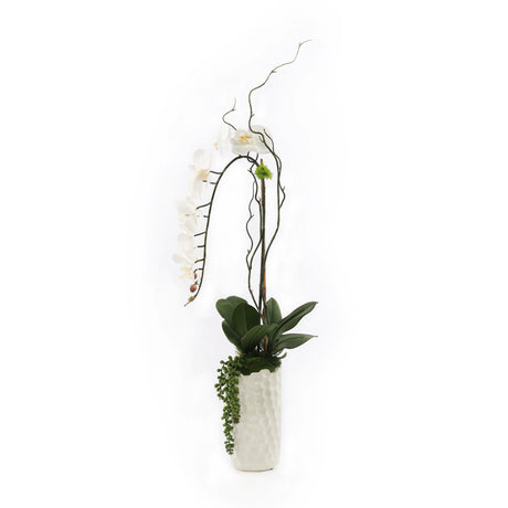 Tall Real Touch White Orchid Arrangement in White Vase #F-193