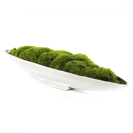Faux Green Grass Moss Arrangement in Small Metal Boat Tray #F-195