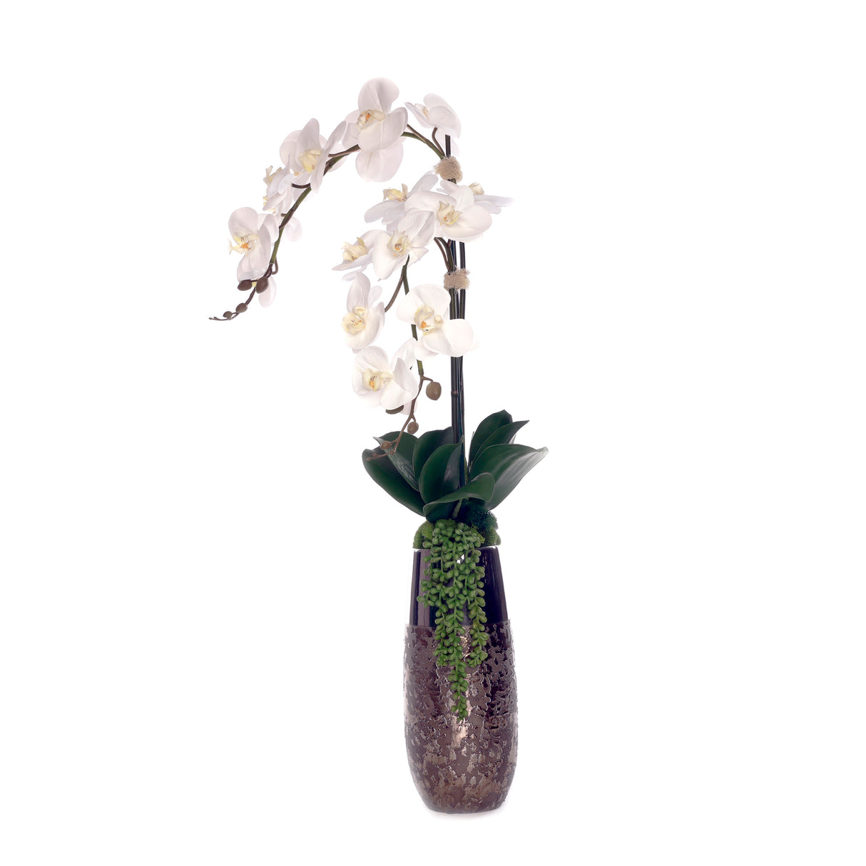 Real Touch Phalaenopsis Orchids in Metallic Ceramic Vase #F-208