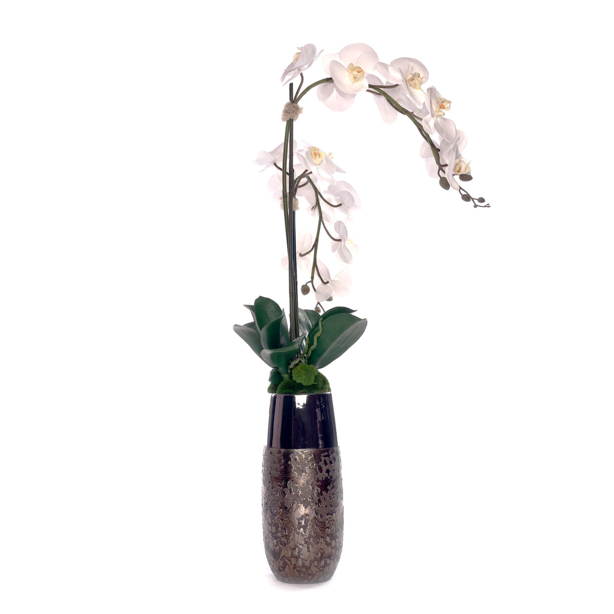 Real Touch Phalaenopsis Orchids in Metallic Ceramic Vase #F-208