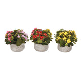 Kalanchoe Silk Flower Bushes White, Yellow in Stone Round Pot #F-214