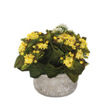 Kalanchoe Silk Flower Bushes White, Yellow in Stone Round Pot #F-214