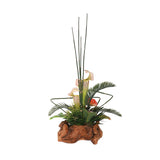 High Style Ikebana Tropical Arrangement in Natural Rustic Wood Bowl #F-217