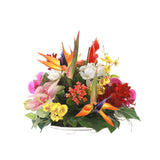 Tropical Flower Arrangement on Sliver Decor Plate #F-219