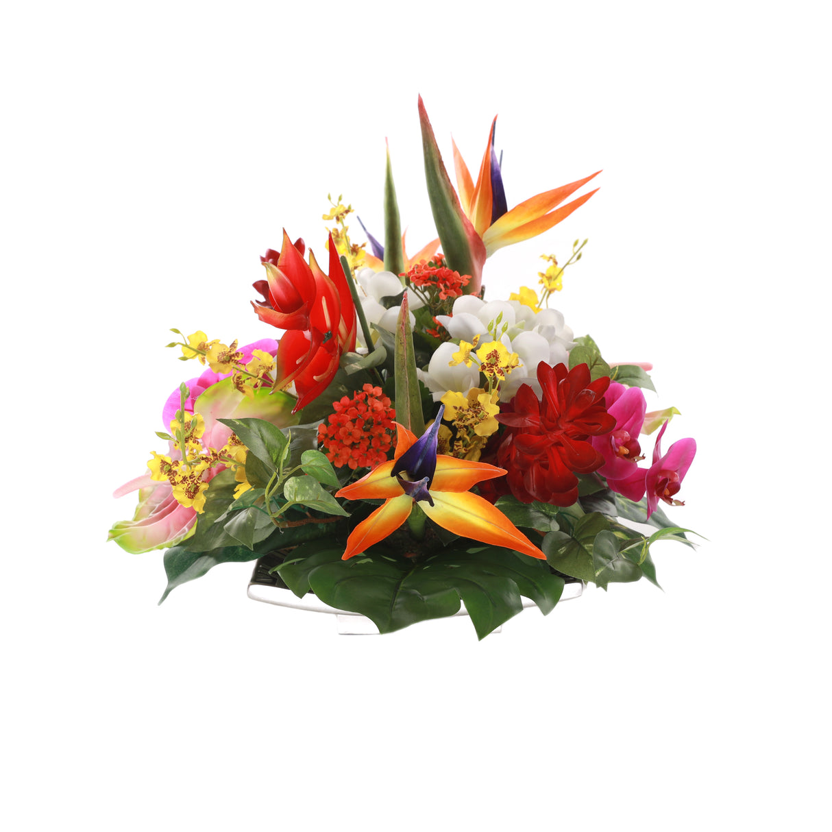 Tropical Flower Arrangement on Sliver Decor Plate #F-219