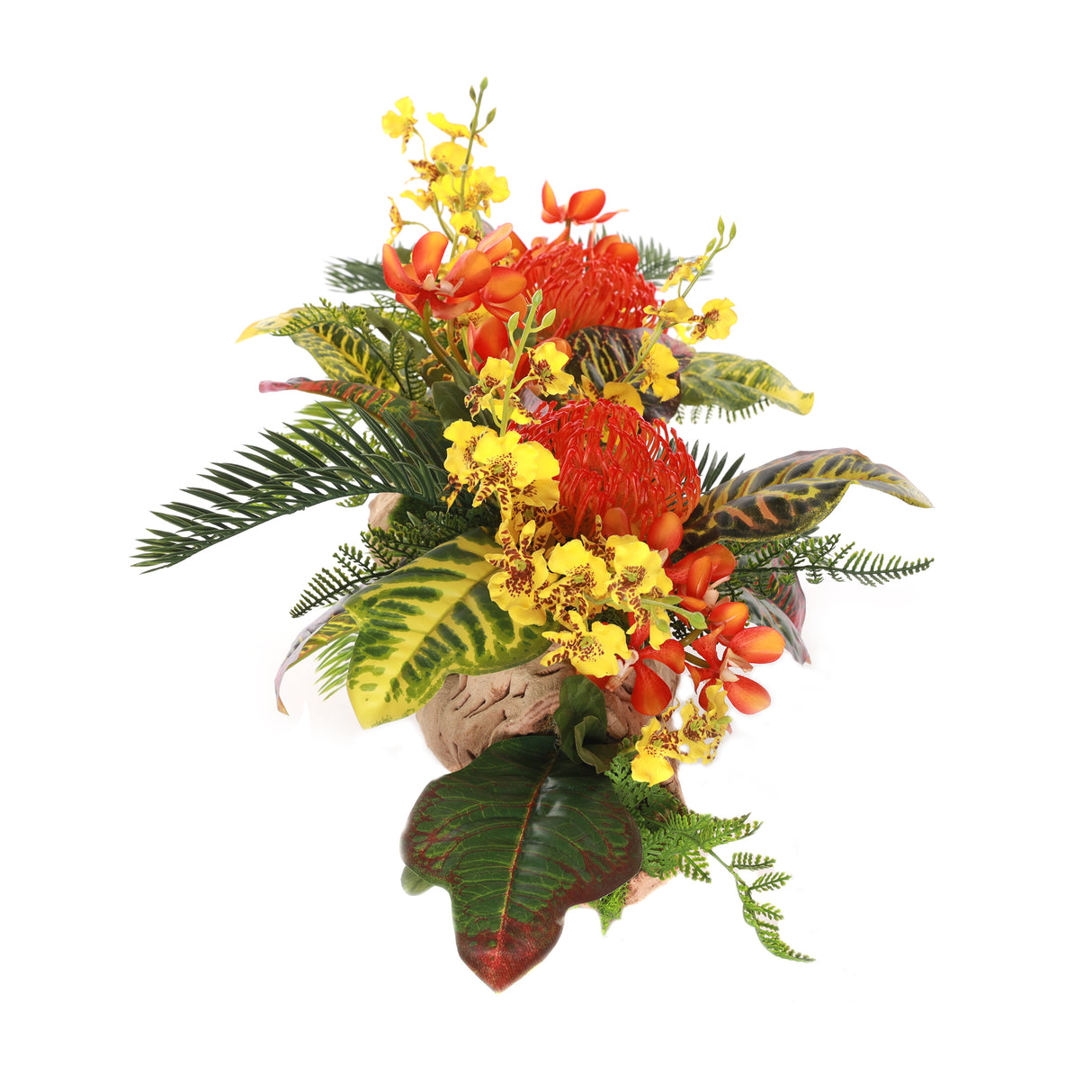 Tropical Flowers Arrangement in Grapevine Log #F-220