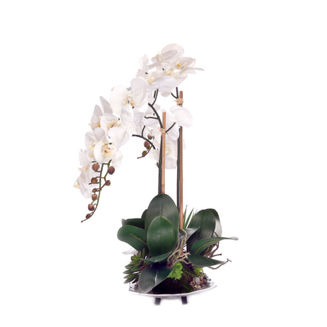 Real Touch Phalaenopsis Orchids on Sliver Décor Tray #F-221