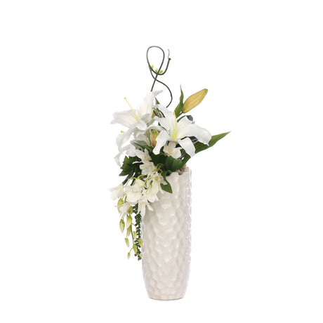 Casablanca Lily Modern Flower Arrangement in White Ceramic Vase #F-224