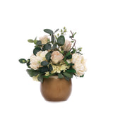 Peony/Rose/Berry Flower Arrangement in Ceramic Brown Pot #F-225