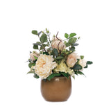 Peony/Rose/Berry Flower Arrangement in Ceramic Brown Pot #F-225