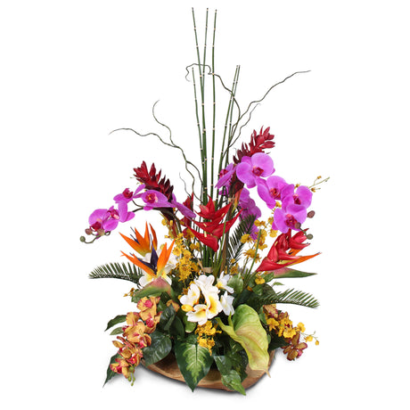 artificial flower, silk floral, fake flowers, tropical arrangement, orchid, home decor, office decor, pop of color