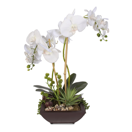 Real Touch White Phalaenopsis Silk Orchid in a Modern Metal Container #29D