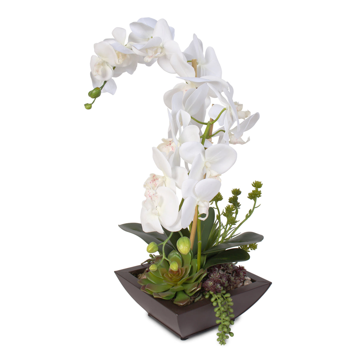 Real Touch White Phalaenopsis Silk Orchid in a Modern Metal Container #29D