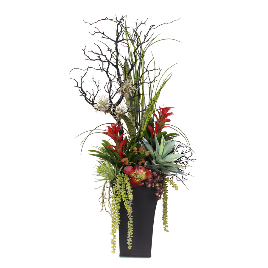 Jenny Silks Artificial Succulent Arrangement in a Black Tall Zinc Plan