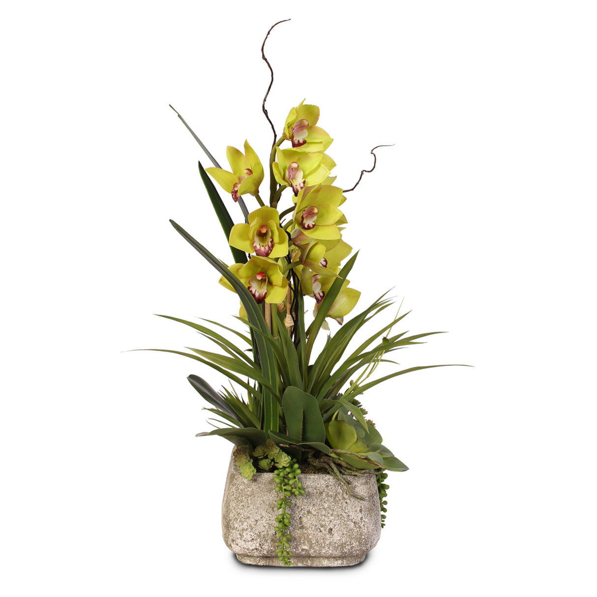 real touch, cymbidium orchid, succulents, artificial succulent, artificial flowers, home decor, silk flowers