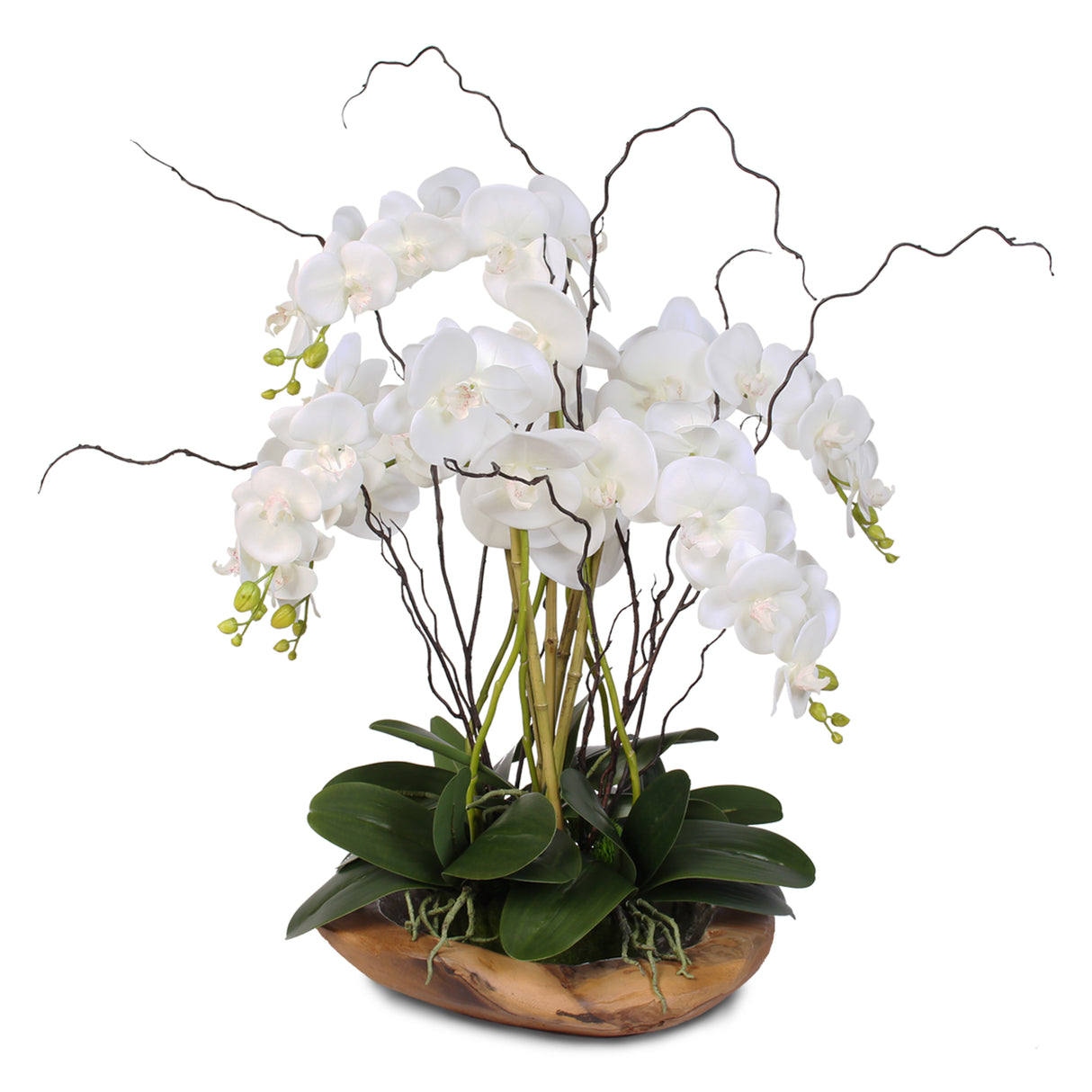 Real Touch 5-Stem Phalaenopsis Silk Orchids in a Natural Teak Bowl #59