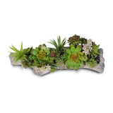 Artificial Succulents with Natural Rocks in a Concrete Log #71B