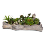Artificial Succulents with Natural Rocks in a Concrete Log #71B