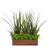 Green Real Touch Artificial Succulent Plants & Grasses Arranged in a Real Wood Planter #S-71D