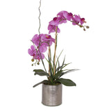 Real Touch Fuchsia Purple Phalaenopsis Orchids Arrangement in Silver Cylinder Pot#F-127