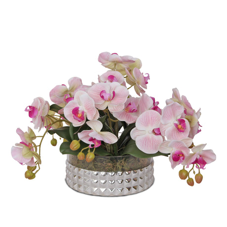 Jenny Silks Real Touch Pink Phalaenopsis Orchids Flower Arrangement in Glass Bowl #F-128