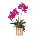 Real Touch Purple Orchids Flower Arrangement in Round Gold Cylinder Pot#F-167