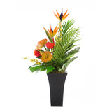 Assorted Tropical Flowers Arrangement in Black metal square flared planter#F-181