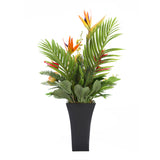 Assorted Tropical Flowers Arrangement in Black metal square flared planter#F-181