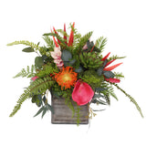 Gorgeous Tropical & Colorful Silk Flower Arrangement in Wooden Pot #F-86