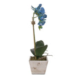 Real Touch Blue Silk Phalaenopsis Orchid in White Wash Wood Planter #F-96