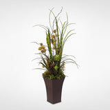 Faux Succulent and Botanical Grass Arrangement in a Metal Brown Zinc Pot #OS-21