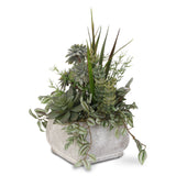 Assorted Artificial Succulents and Green in Stone Pot #S-08