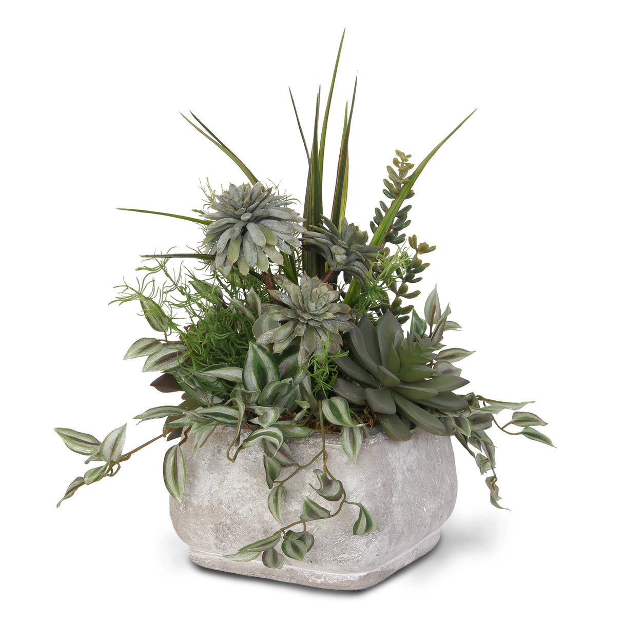 Assorted Artificial Succulents and Green in Stone Pot #S-08