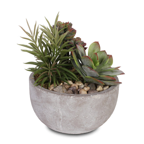 Artificial Succulents with Natural Pebbles in Cement Bowl #S-17