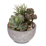 Artificial Succulents with Natural Pebbles in Cement Bowl #S-17