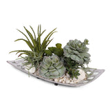 Artificial Succulents with Natural Pebbles in Aluminum Tray #S-20