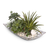 Artificial Succulents with Natural Pebbles in Aluminum Tray #S-20