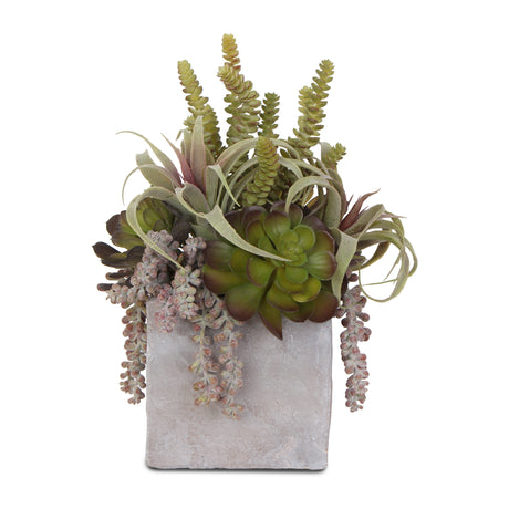 Colorful Fake Succulent Artificial Flower Arrangement in Stone Wash Cube Pot #S-32