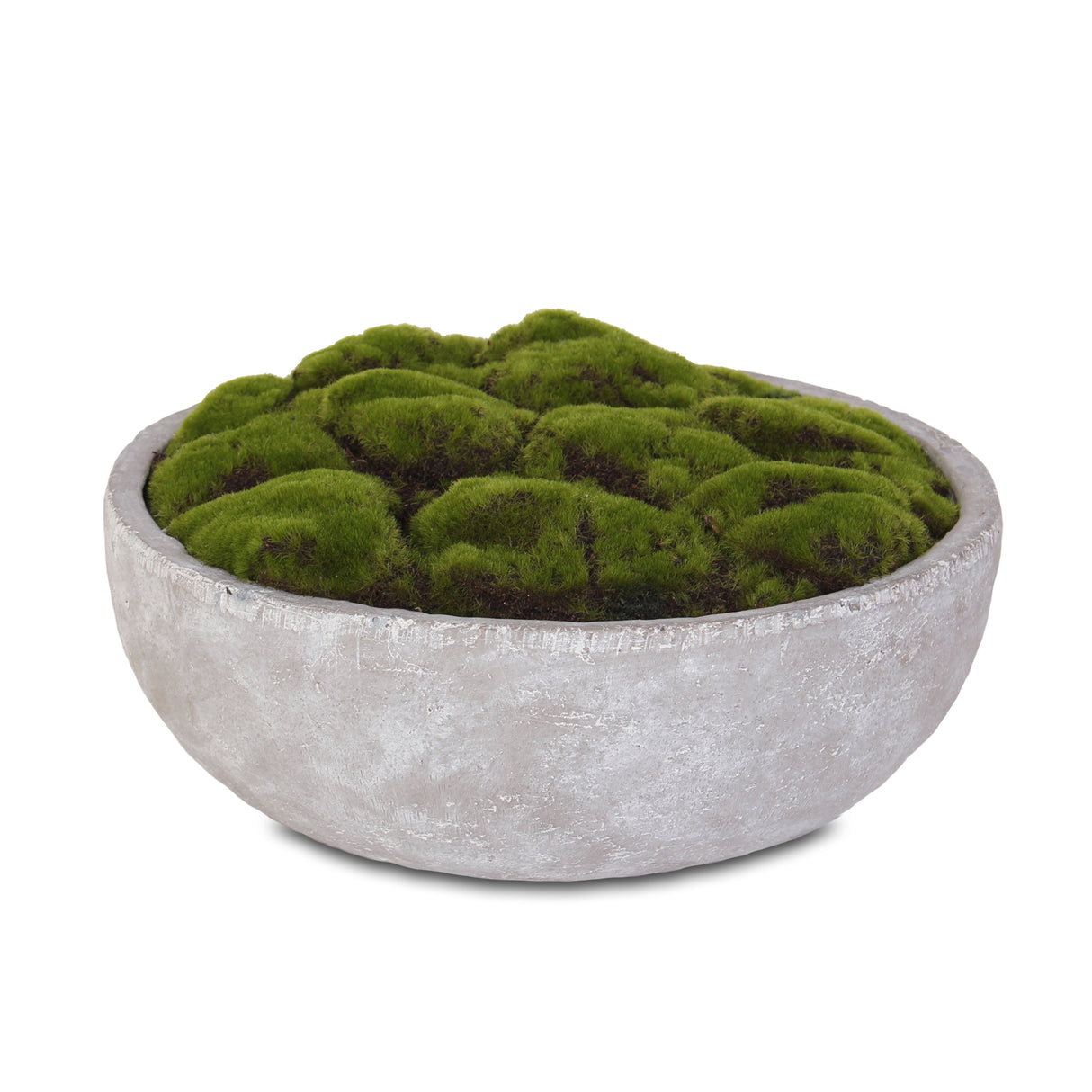 Jenny Silks Artificial Fake Moss Arrangement in Round Stone Wash Cement Bowl #S-35