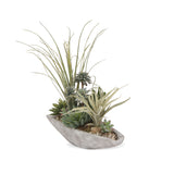 Artificial Succulents Arrangement in Cement Boat Pot#S-42