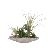 Artificial Succulents Arrangement in Cement Boat Pot#S-42