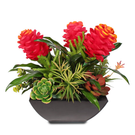 Silk Red Ginger and Artificial Succulents in a Modern Matte Finish Metal Planter #S-61H