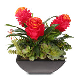 Silk Red Ginger and Artificial Succulents in a Modern Matte Finish Metal Planter #S-61H