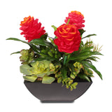 Silk Red Ginger and Artificial Succulents in a Modern Matte Finish Metal Planter #S-61H