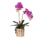 Real Touch Purple Orchids Flower Arrangement in Round Gold Cylinder Pot#F-167