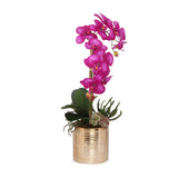 Real Touch Purple Orchids Flower Arrangement in Round Gold Cylinder Pot#F-167