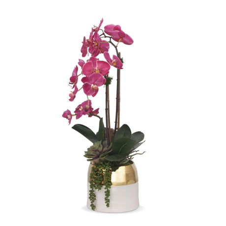 Real Touch Beauty Pink Orchids with Geodes/Succulents Flower Arrangement #F-173